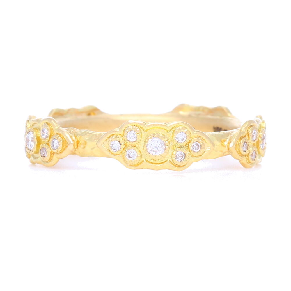 18k yellow gold sculpted scroll stack ring with white diamonds. Diamond Weight 0.22 ct. Sculpted Scroll Diamond Stack Ring