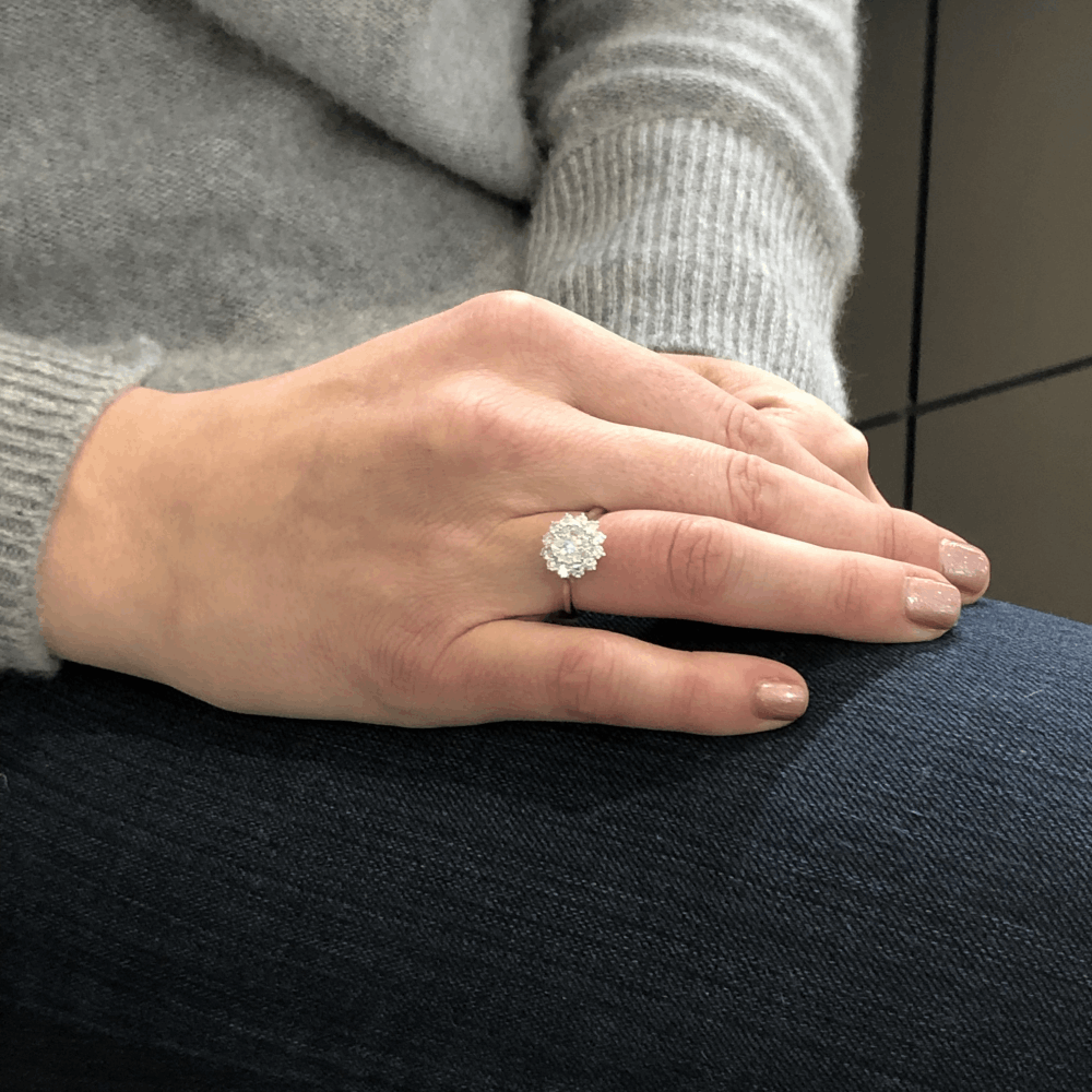 Image 2 for 18k White Gold Brilliant Cut Diamond Cluster Sun Ring
