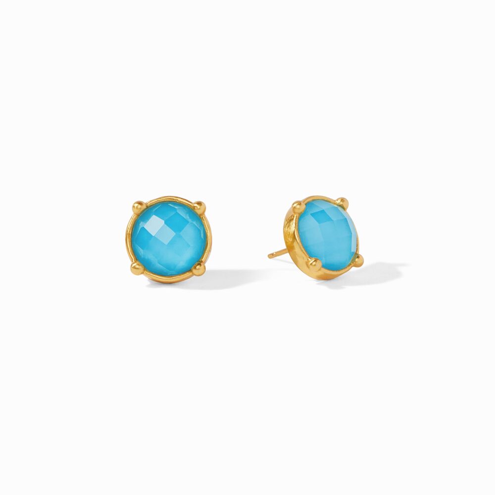 24K gold plate earring studs. Four gold stud stations on setting, with center set gemstone. Honey Stud