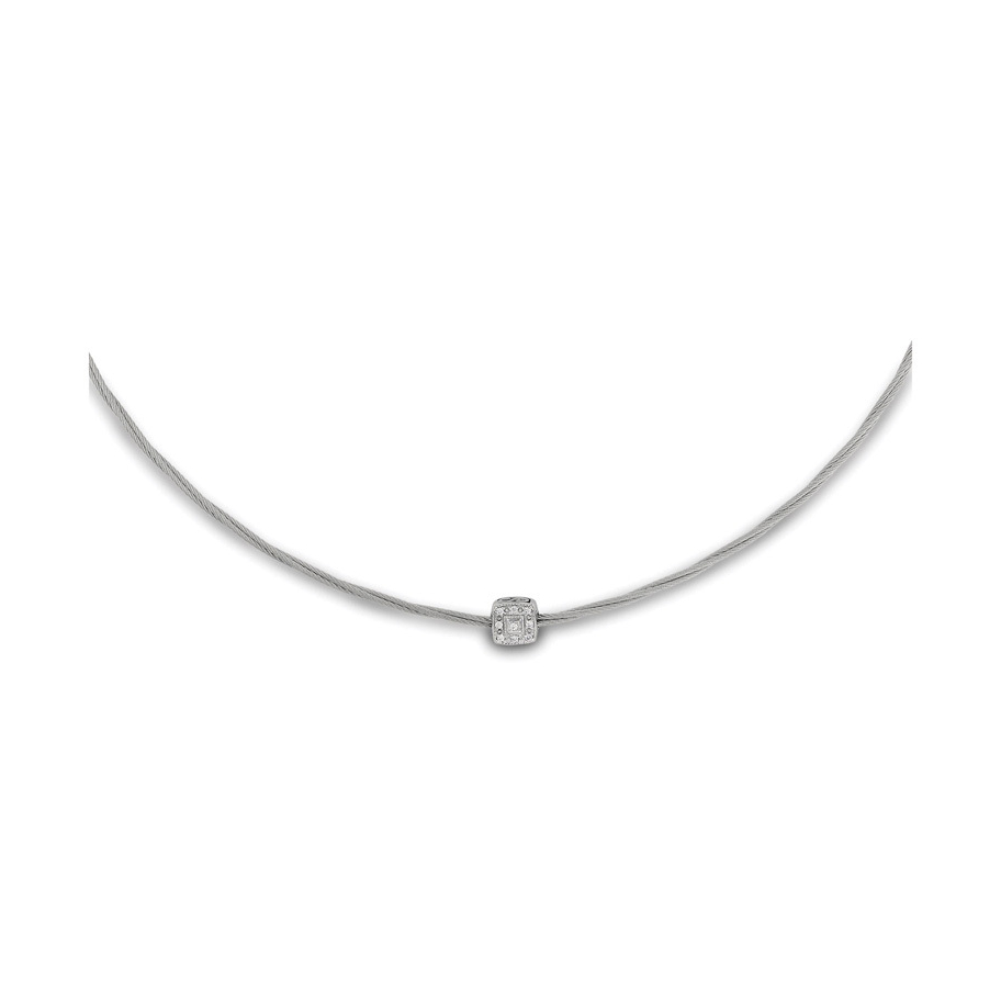 Image 2 for Single Square Diamond Station on Micro Cable Necklace