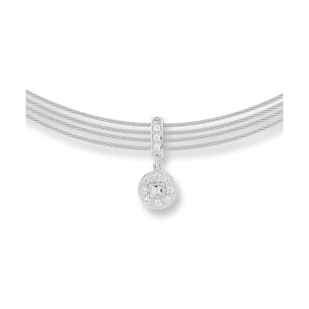 Image 2 for Cable Round Drop Choker Necklace with 18kt White Gold & Diamonds
