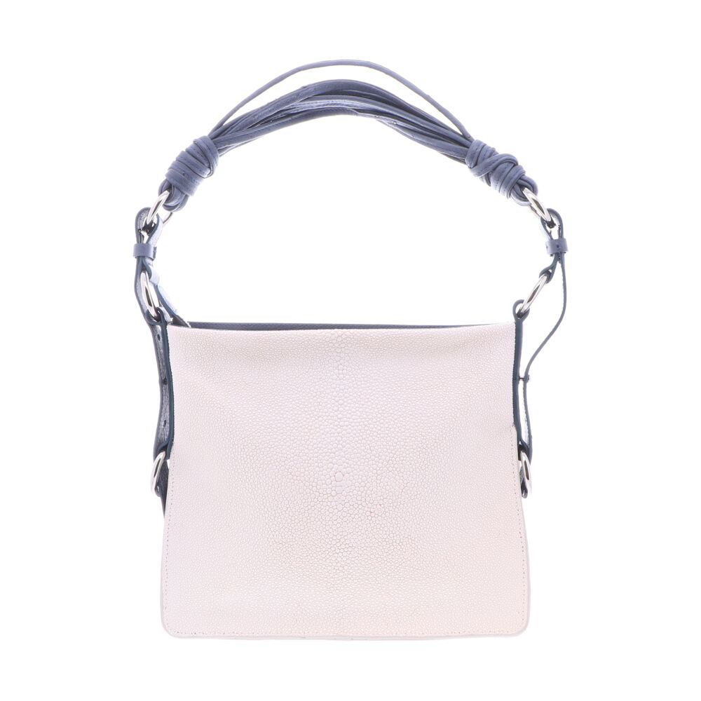 navy white handbag