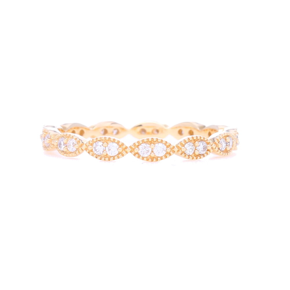 This 14k Yellow Gold Marquise Shaped Diamond Eternity stack ring is our best selling ring. The perfect ring to add to any stack ring set, thin profile, big look, comfortable and super feminine. 14k Yellow Gold Marquise Shaped Diamond Eternity Band