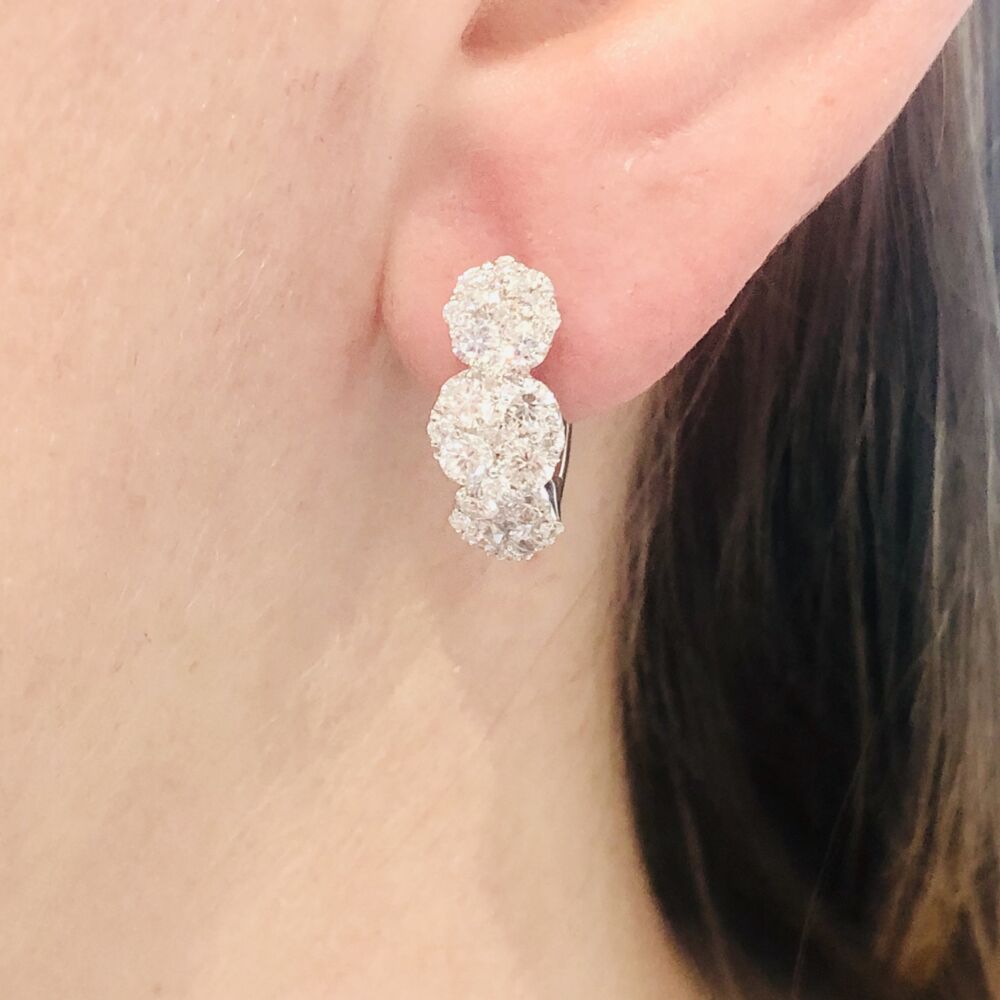 Image 2 for 18k White Gold Circle Station Cluster Diamond Hoop Earrings