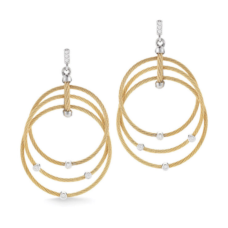 Image 2 for Diamond Teardrops Three Cable Hoop Drop Cable Earrings