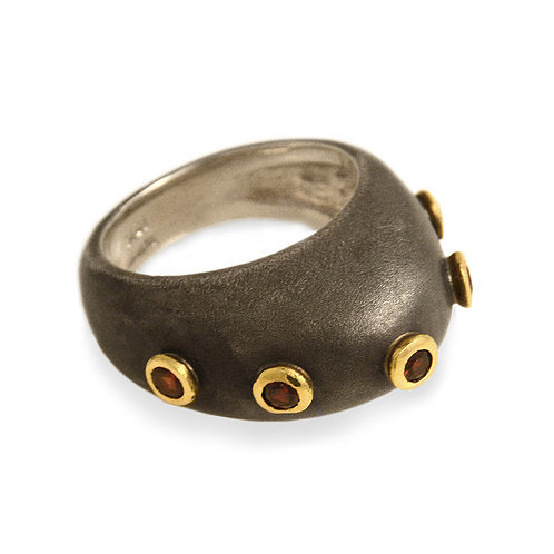 Shompole Collection - Sterling Silver Dome Rings With Garnets set in 18k Yellow Gold Djenne Garnet Studded Dome Ring