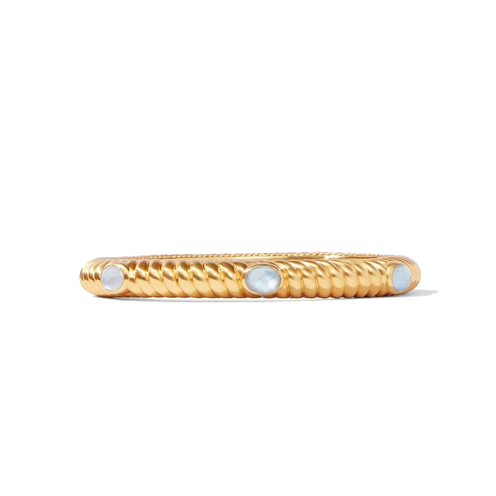 24k gold plate hinge bracelet with six gemstone stations. Olympia Hinge Bangle
