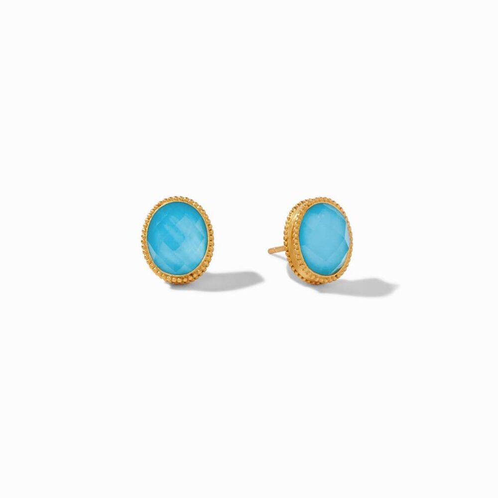 This simple stud features a center set oval gemstone, offered in 5 different colors. Verona Stud