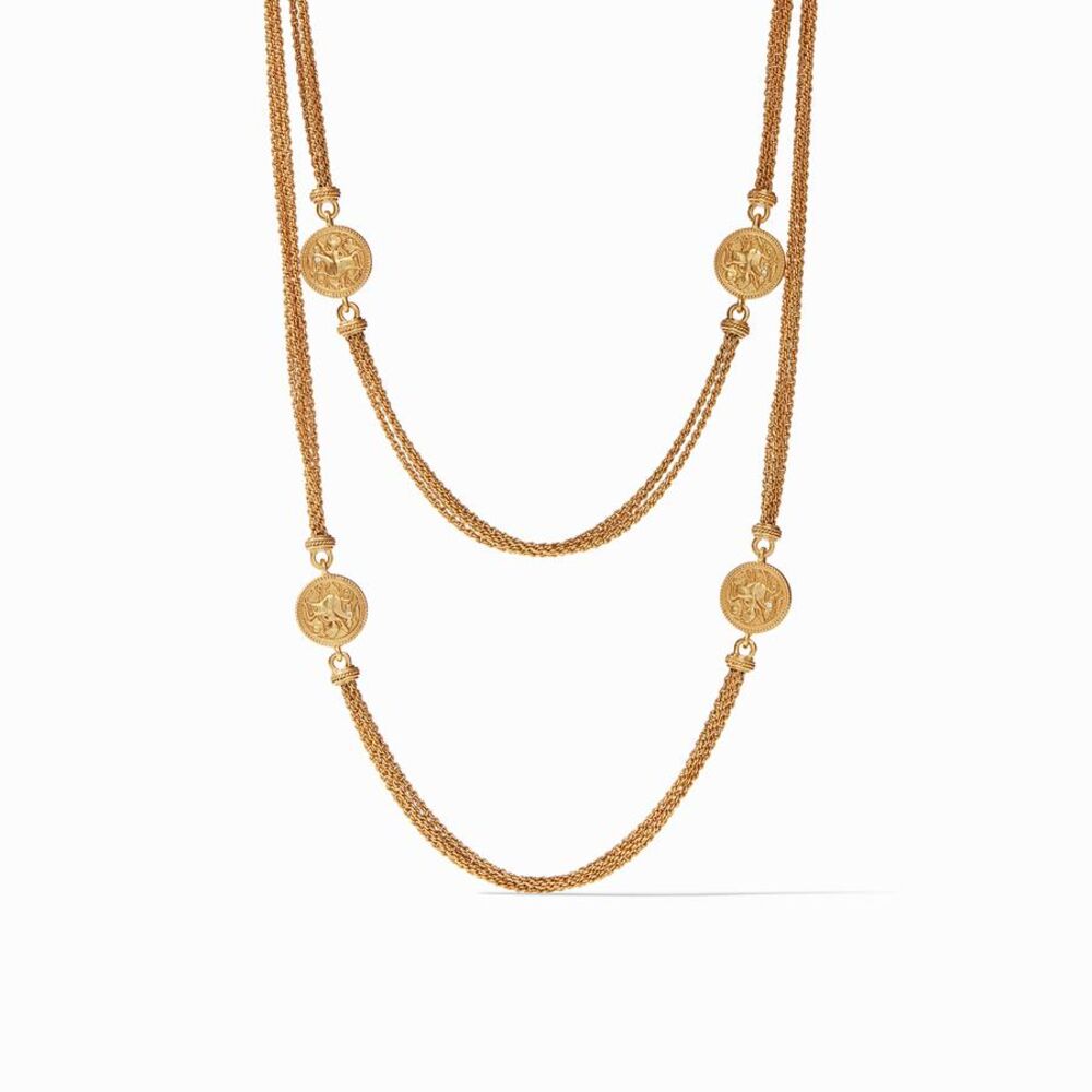 Coin Infinity Necklace plated in 24k gold, over a nickel free brass. Coin Infinity Necklace