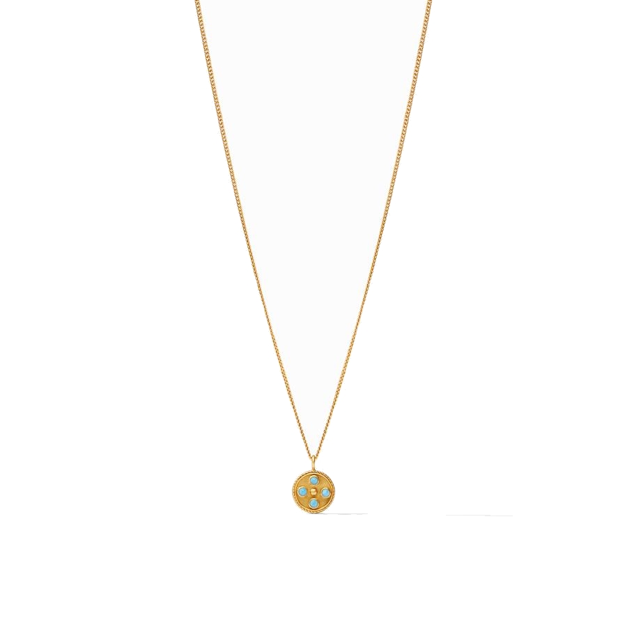 24k gold plate slender chain features a delicate charm with raised beads and a twisted wire border. Paris Charm Necklace