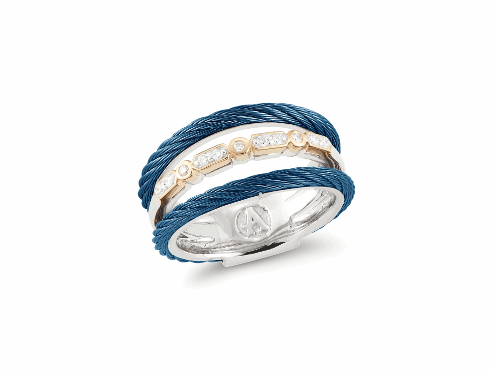 Layered Blueberry Cable Ring with 18kt Yellow Gold & Diamonds – ALOR Layered Blueberry Cable Ring with 18kt Yellow Gold & Diamonds – ALOR