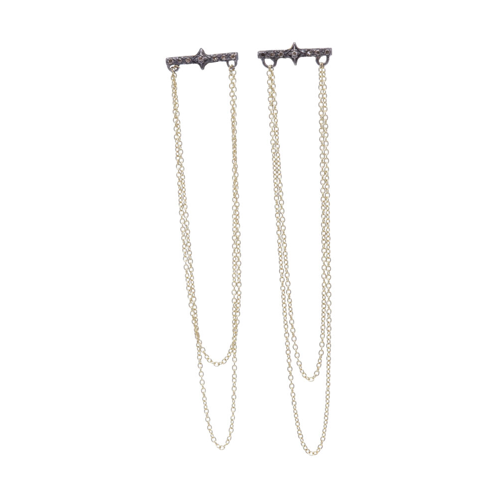 These Old World Collection earrings by Armenta features a double chain chandelier effect. Both earrings accented with champagne diamonds for a unique vibe. Multi- Chain Bar Earrings
