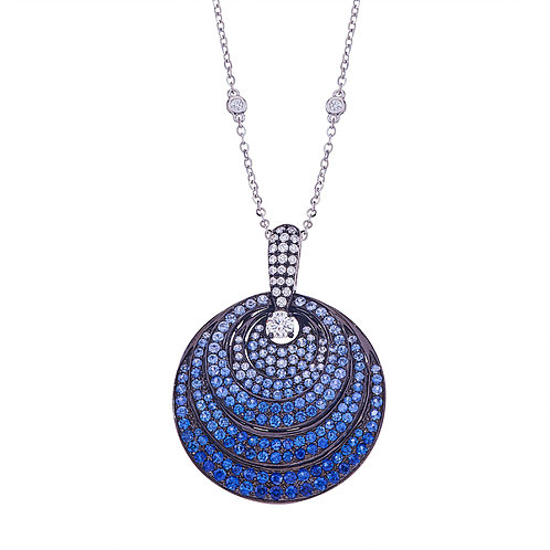 18k White gold Pave 3 layered Pendant .59 tcw dia 4ct Sapphires 18k White gold Pave 3 layered Pendant .59 tcw dia 4ct Sapphires