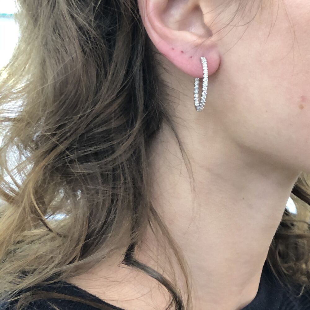 Image 2 for Round Diamond Inside Outside Hoop Earrings