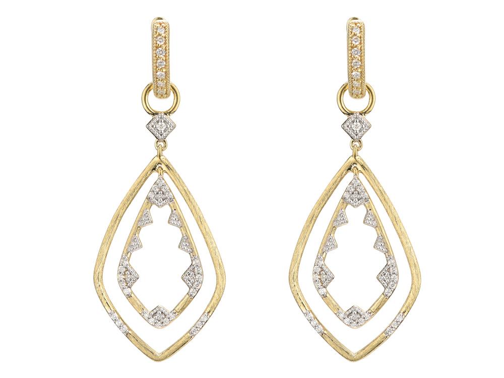 From the Lisse Collection, the Lisse Double Drop Open Kite Earring Charms feature pave round diamonds set in 18K yellow gold with the signature brushed JFJ finish. Hoops and earring charms sold separately.
Lisse Double Drop Open Kite Earring Charms