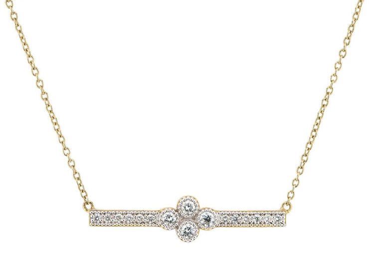 18K YELLOW GOLD GSI DIAMONDS 0.22 TCW 18" SC4 Provence Bar Necklace