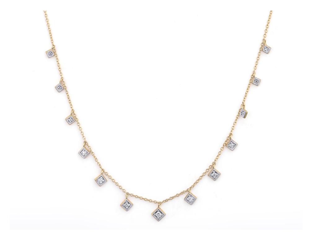 18K YELLOW GOLD GSI DIAMONDS JUMP RING AT 16" LISSE DANCING DIAMONDS KITE NECKLACE 18 INCHES