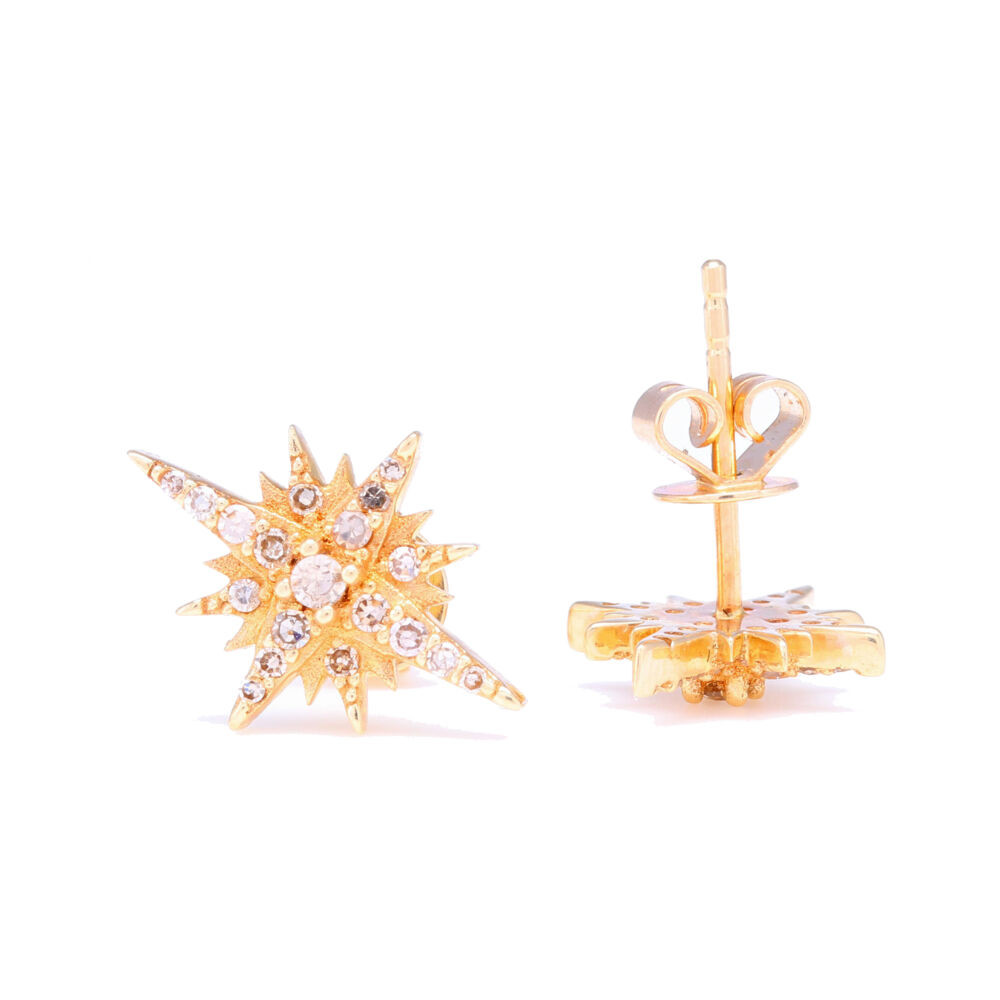 Image 2 for 14k Yellow Gold Diamond North Star Stud Earrings