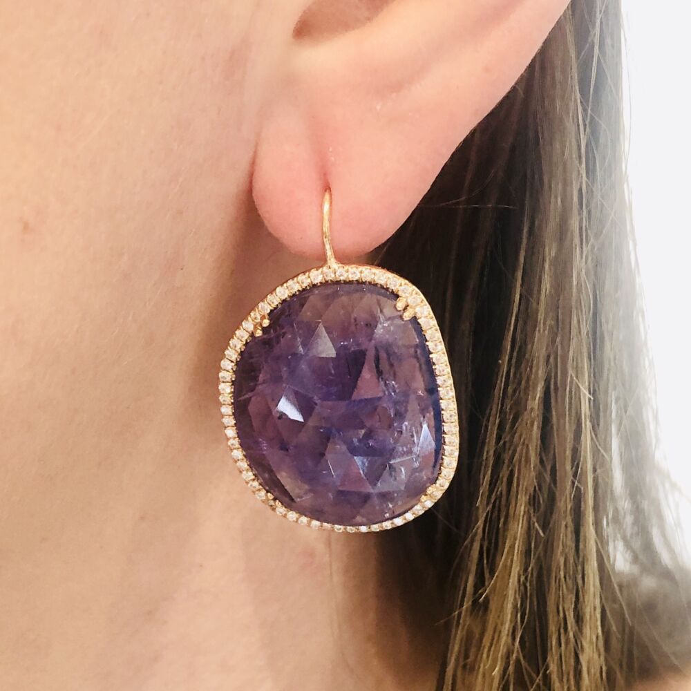 Image 2 for Halo Set Rough Tanzanite Earrings in 18k Rose Gold