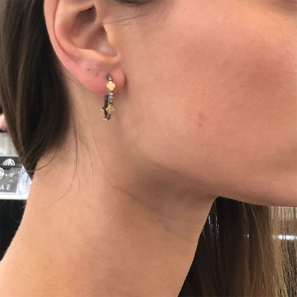 Image 2 for Old World Cravelli Crosses Small Hoop Earrings With Diamonds