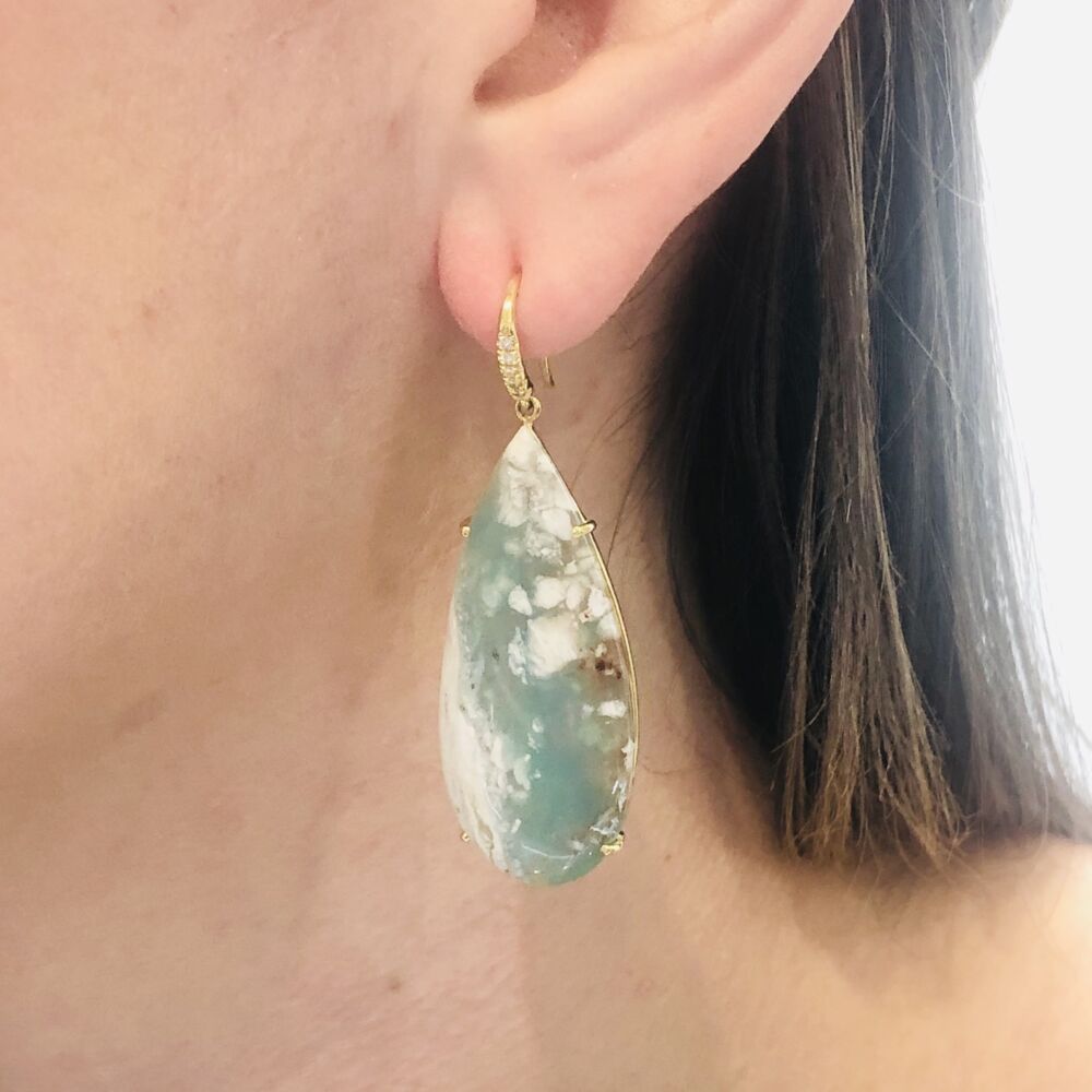 Image 2 for Aquaprase and Diamond 18k Yellow Gold Drop Earrings
