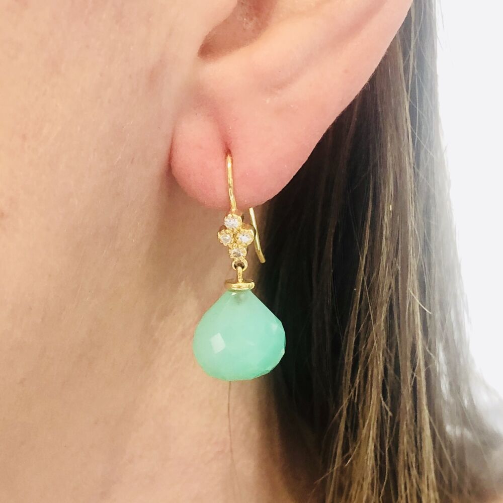 Image 2 for Petite Faceted Chalcedony and Diamond Drop Earrings