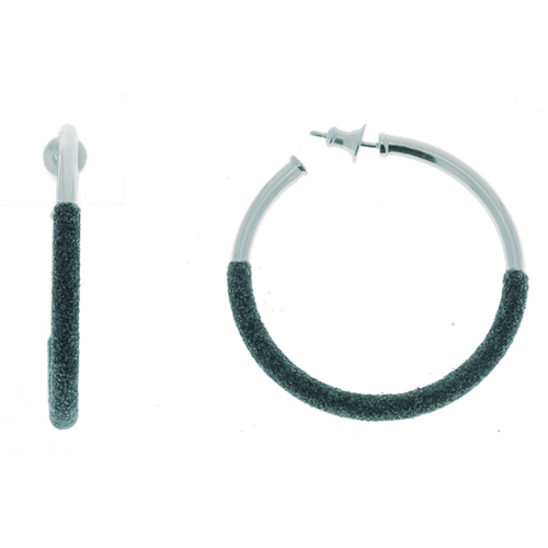 These 2-Tone dark grey polvere small hoop earrings are featured in a ruthenium and are favorites, because they are so lightweight! 2-Tone Bottom Polvere Small Hoop Earrings Ruthenium Dark Gray Polvere