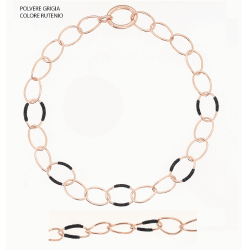 This gorgeous link collar necklace features dark grey polvere set in a 18k rose gold vermeil. Polvere Wave Link Collar Necklace Rose Gold Dark Gray Polvere