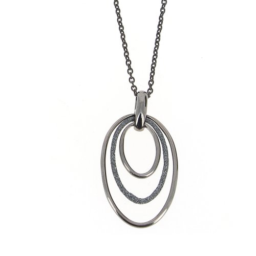 Polvere Tri Hoop Pendant Short Necklace Rhodium Dark Gray Polvere