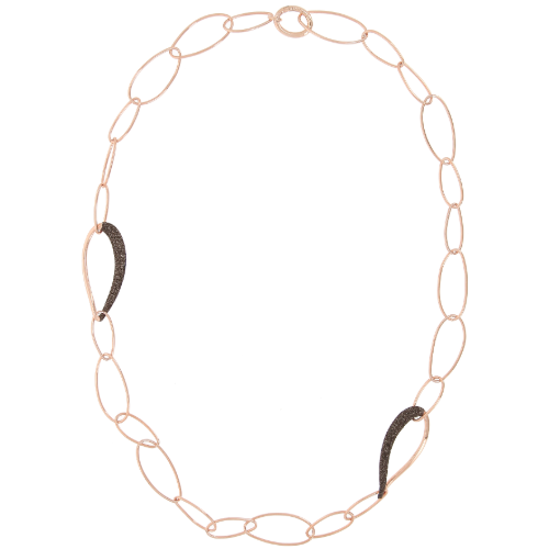 Oval Shape Linked Necklace w/Polvere Accents Rose Gold Dark Brown Polvere Oval Shape Linked Necklace w/Polvere Accents Rose Gold Dark Brown Polvere