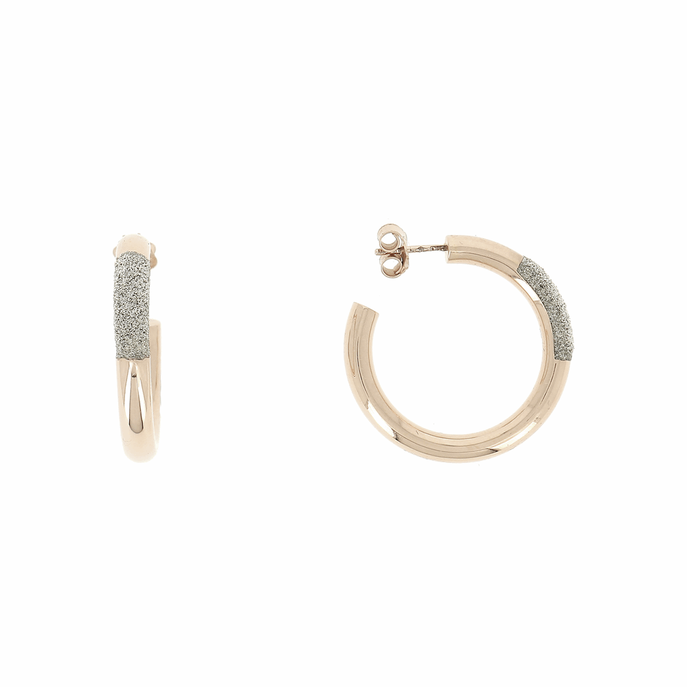 Thick DIamanti Small Hoop Earrings 18k Rose Gold CHampagne Diamond Dust