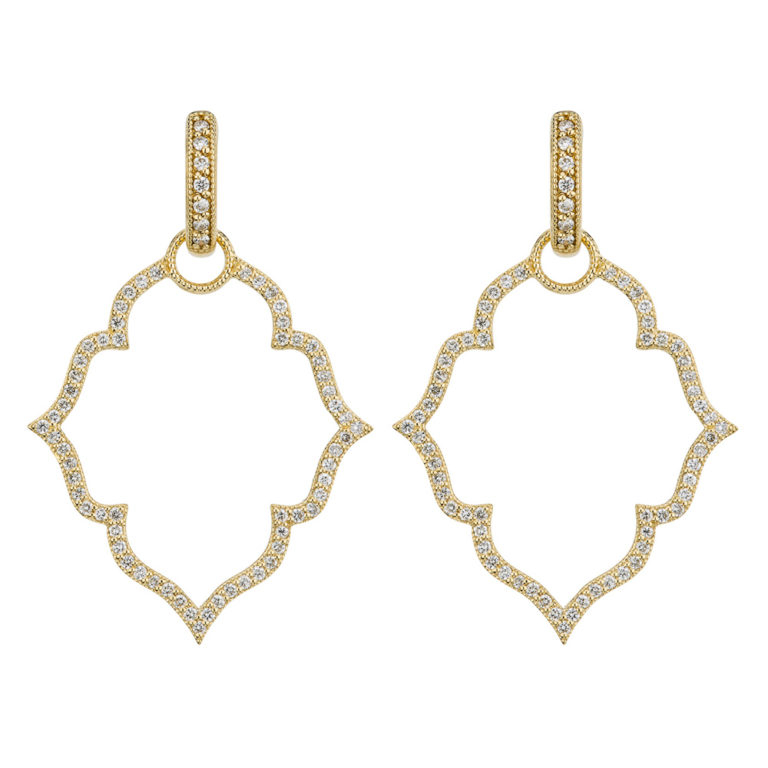 From the Moroccan Collection, the Michelle Flower Pave Earring Charm Frames feature 18K rose gold with French pave set diamonds. Wear Earring Charms Frames alone or along with any number of JudeFrances Hoops and Earring Charms or other charms by LaNae.
Michelle Flower Pave Earring Charm Frames