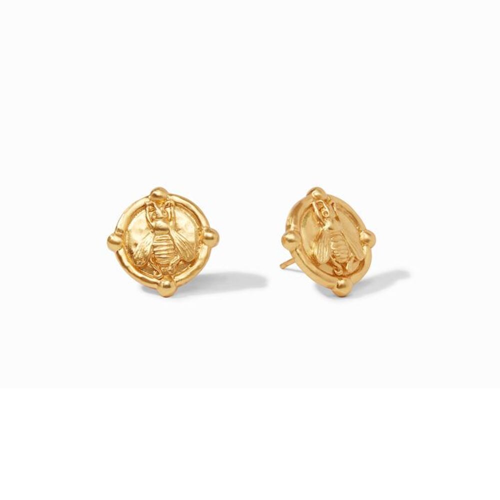 Buzzy little bees land on your ears, with this bee coin stud. 24k gold plate over a nickel free brass this is a must for any animal lover. Bee Cameo Stud