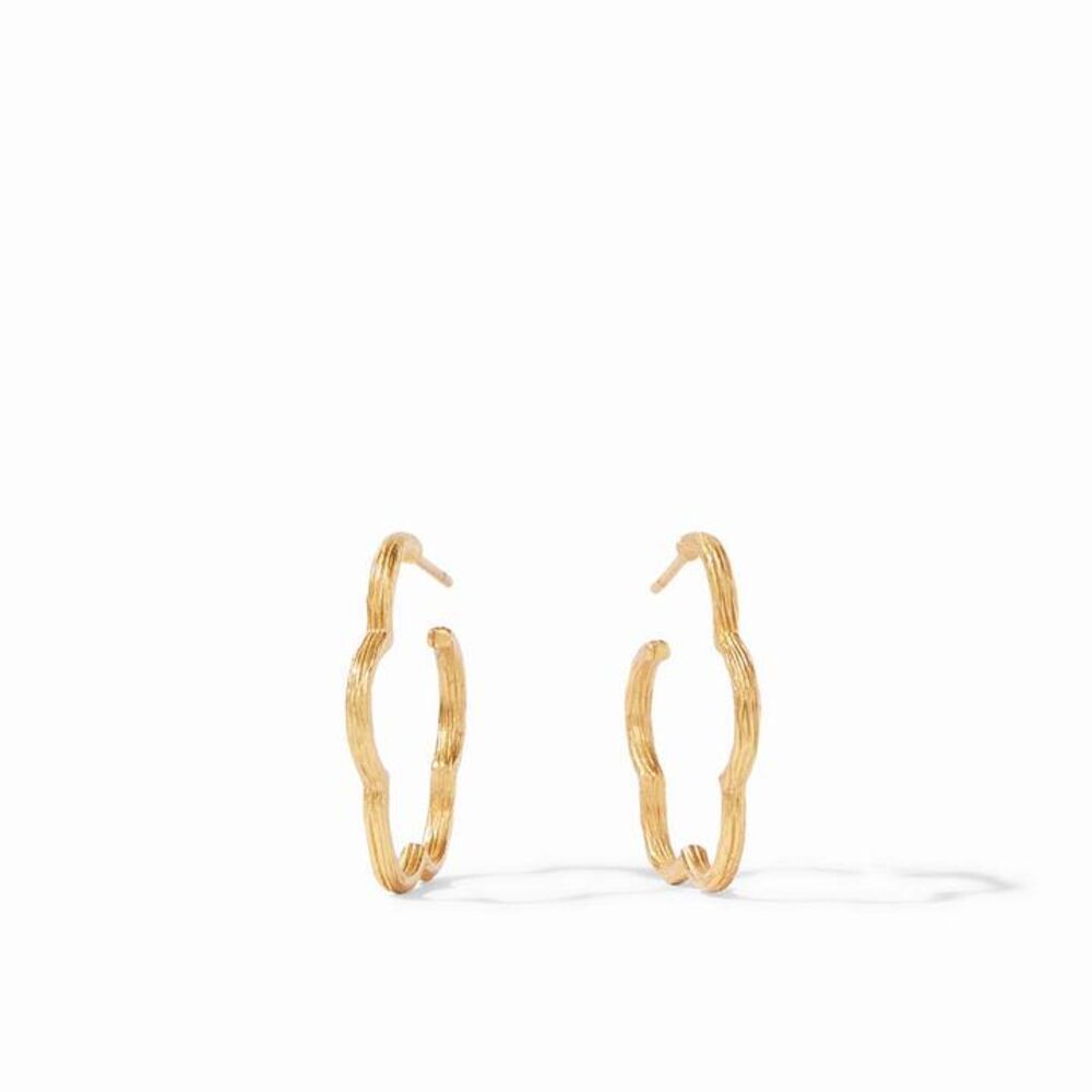 24k Gold Plate hoop earring featuring a petal type design. Very light earrings, these are perfect for hoop lovers! Gardenia Textured Hoop Large