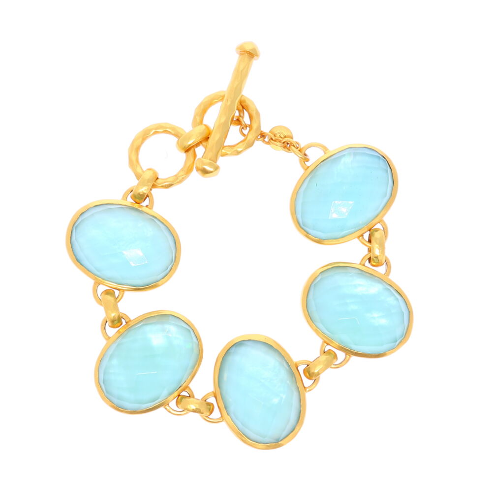 Oval shaped gemstone stations make this 24k gold plate bracelet. Calypso Gemstone Bracelet