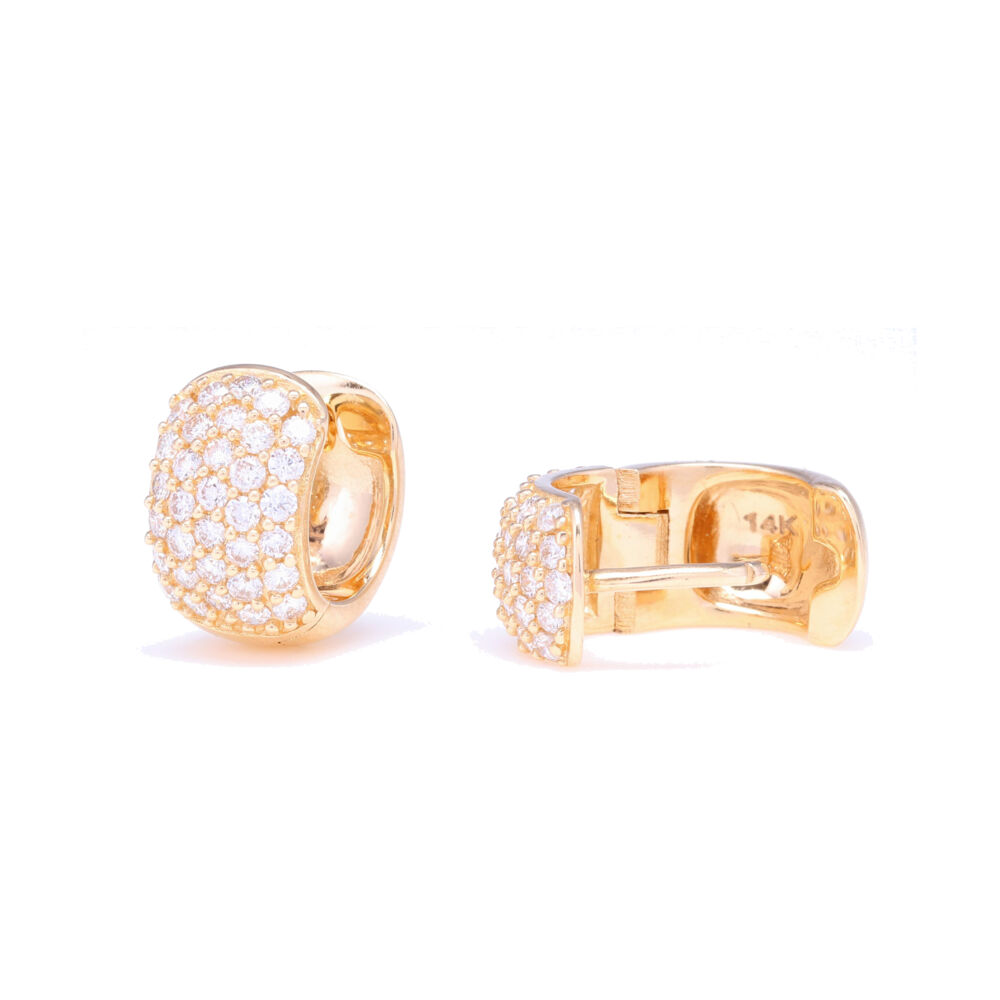 Image 2 for 14k Yellow Gold Small Wide Diamond Hoop Earrings