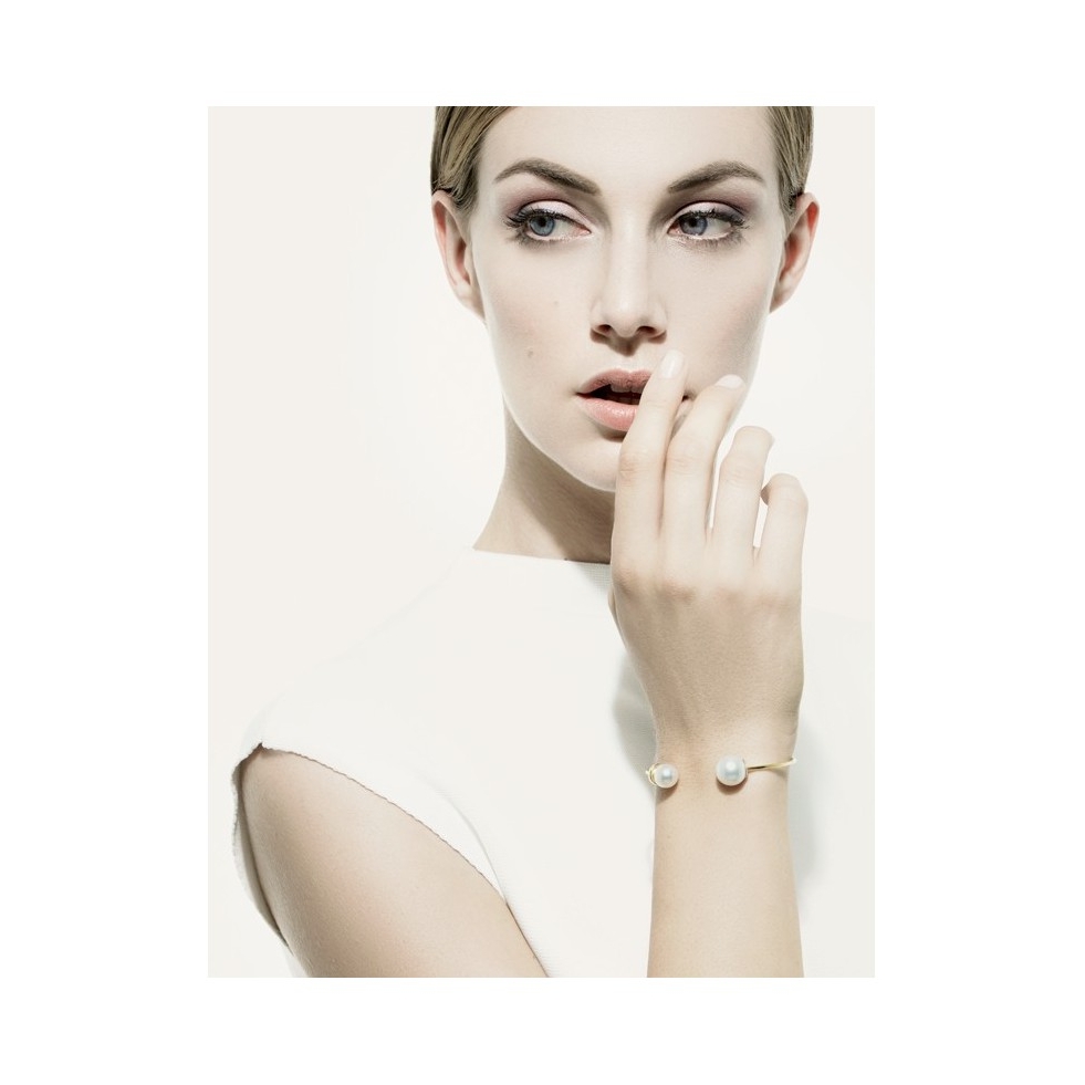 Image 2 for Double Pearl Cuff Bracelet 18K Yellow Gold White south Sea Pearl 9-10mm, 11-12mm