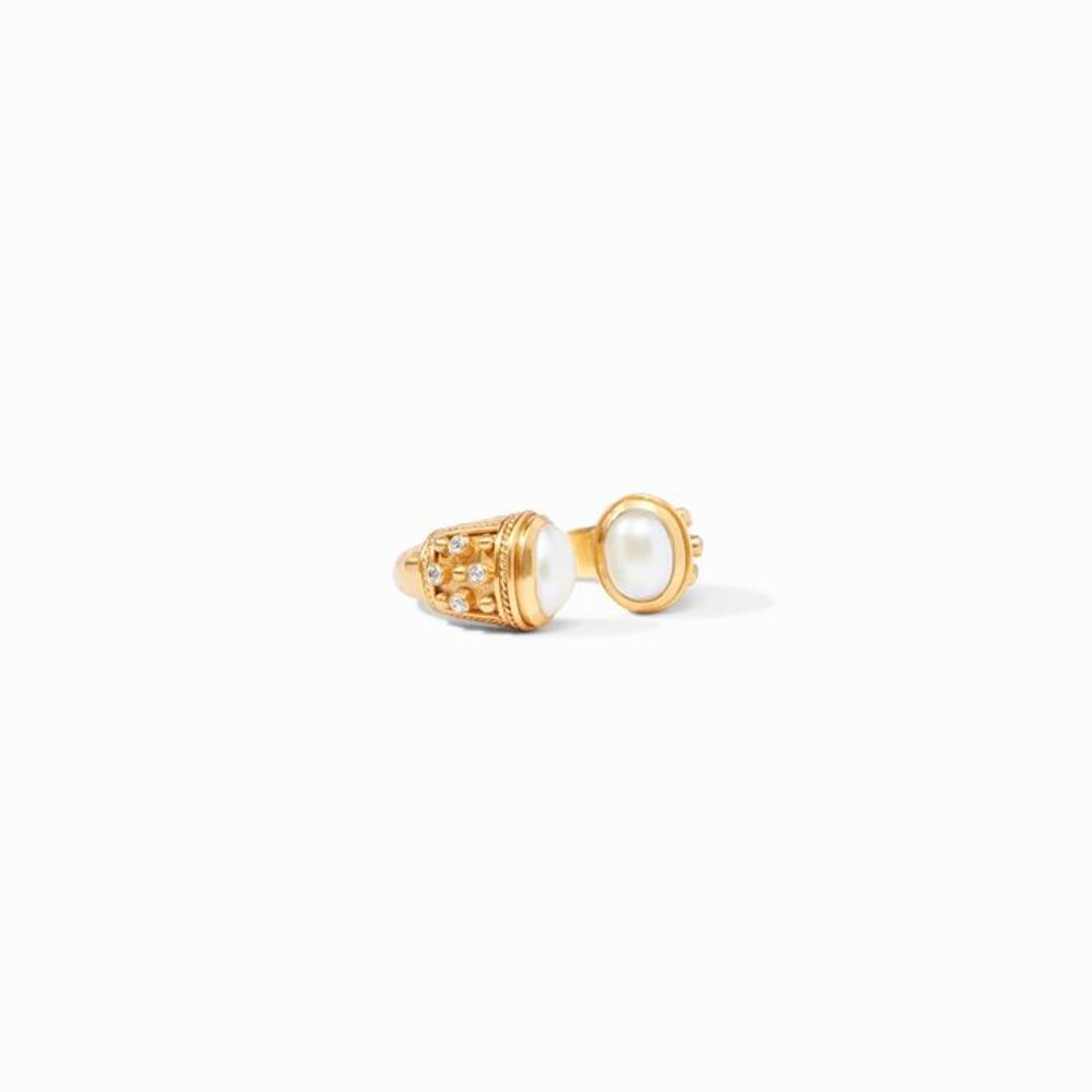 Paris Ring, 24k gold plated. Beautiful different gemstones end cap the front face of this ring. Raised gemstones in etched gold on the side front of this ring, really make this ring a lovely piece to own. Paris Ring